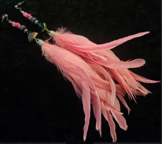 Colorful Beaded Pink Feather Duster Pierced Earrings - Feminine Fetish Ear Candy - Boho Couture Ear Accessory - Kat Kouture Jewelry