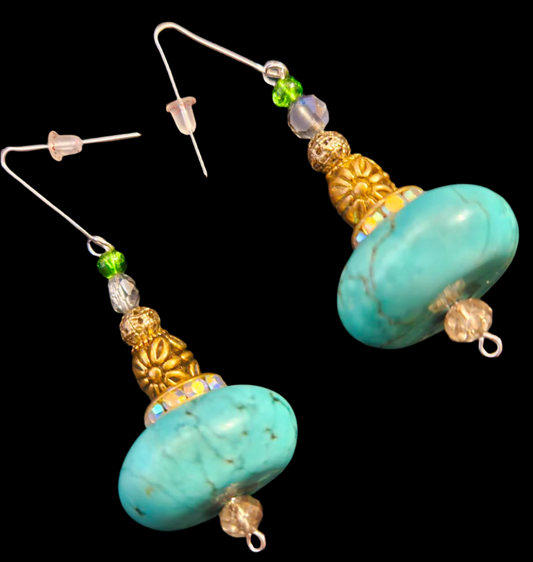 Magnesite Rondelle Beaded Dangles - Faux Turquoise Bold & Chunky Pierced Earrings - Professional or Business Venue Ear Candy - Kat Kouture Jewelry