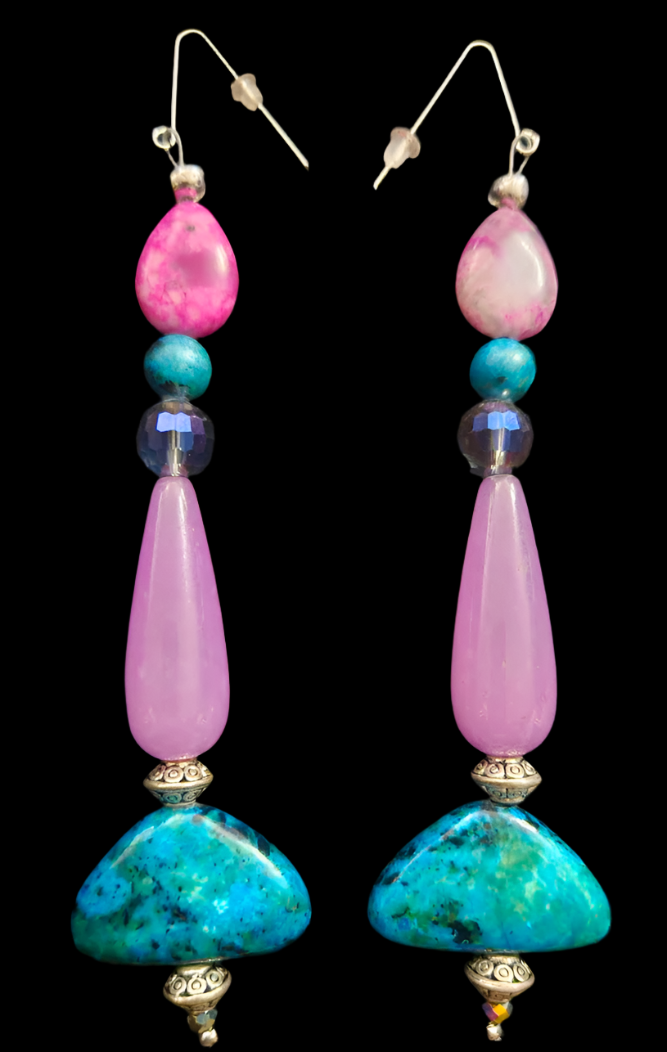 Art Deco Styled Super Long Pierced Earrings - Jewel Tone Gemstone Shoulder Dusters - Showstopper Ear Candy - Kat Kouture Jewelry