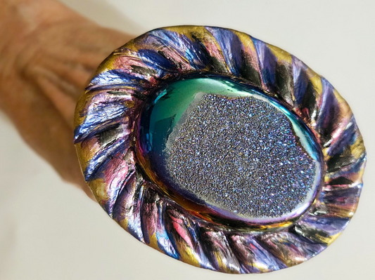 Titanium Druzy Sculpted Oversized Hand Ring - Jewel Tone Purple Blue Finger Candy - Flashy OOAK Artisan Cocktail Ring - Kat Kouture Jewelry