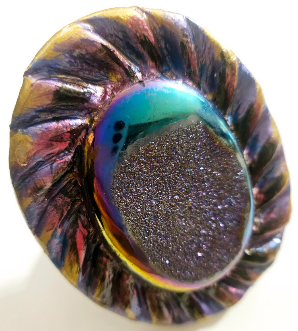 Titanium Druzy Sculpted Oversized Hand Ring - Jewel Tone Purple Blue Finger Candy - Flashy OOAK Artisan Cocktail Ring - Kat Kouture Jewelry