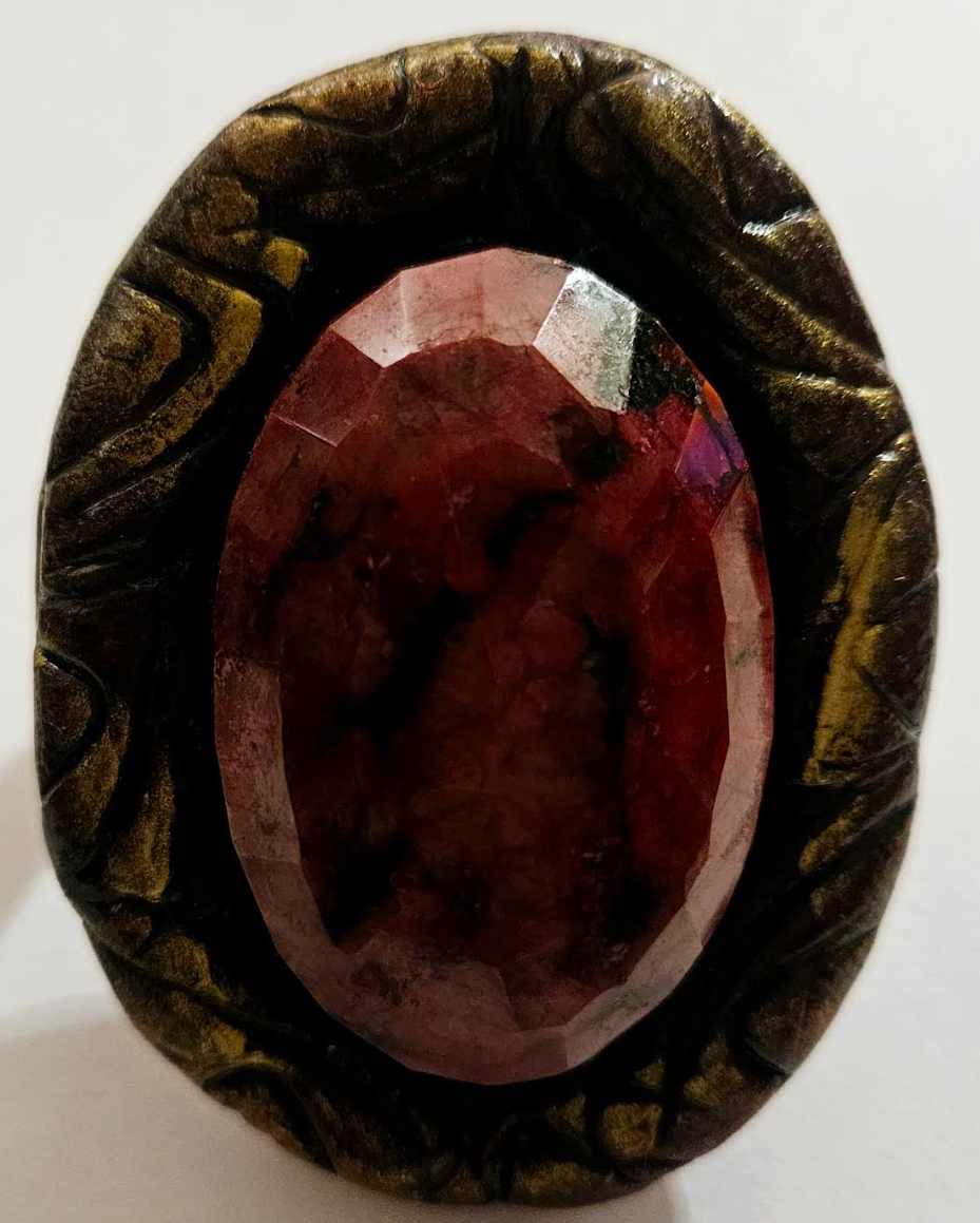 Faceted Ruby Sculpted Statement Ring - Two Finger Oversized Gemstone Ring for Petite Women - Kat Kouture Jewelry