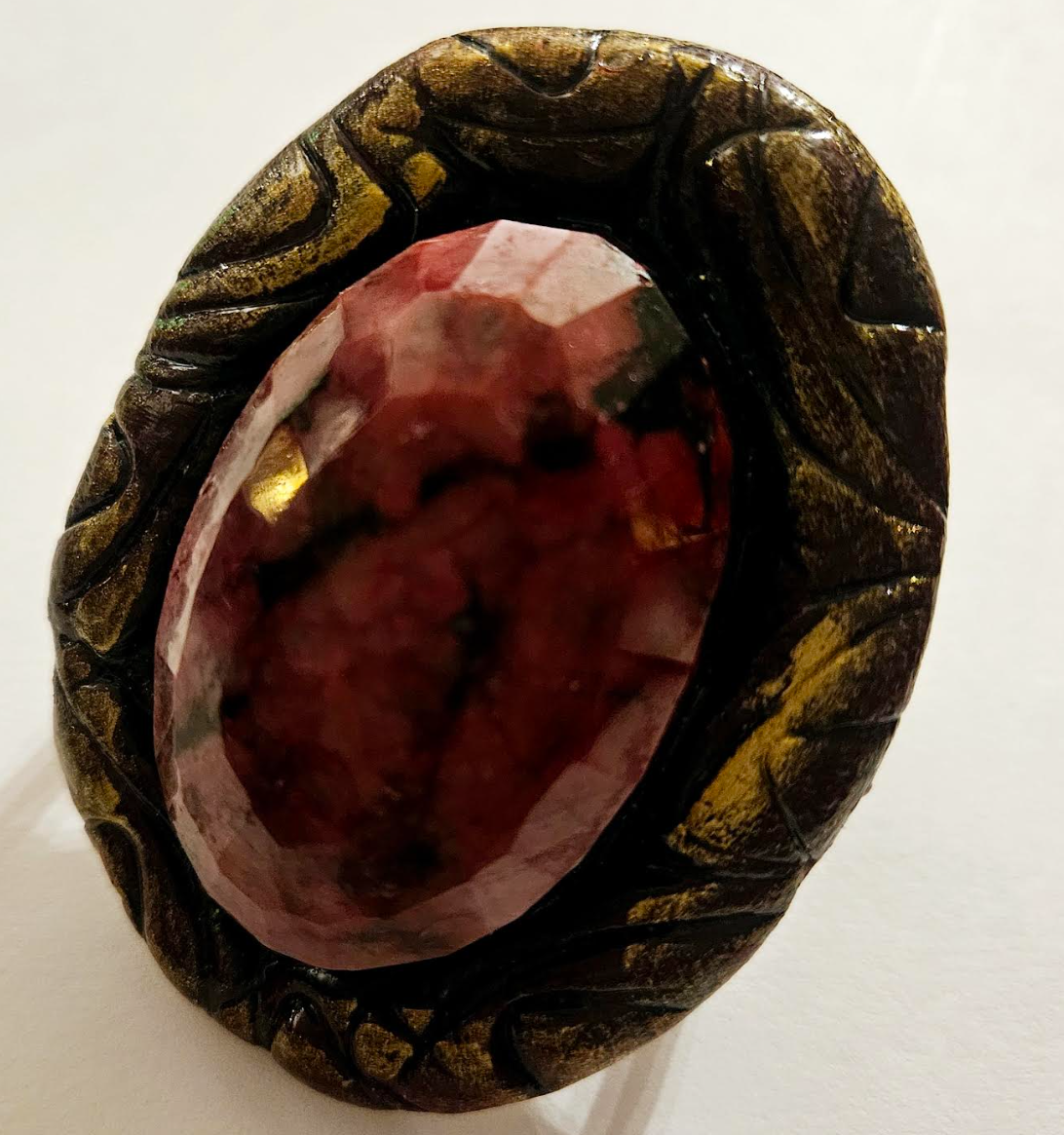 Faceted Ruby Sculpted Statement Ring - Two Finger Oversized Gemstone Ring for Petite Women - Kat Kouture Jewelry