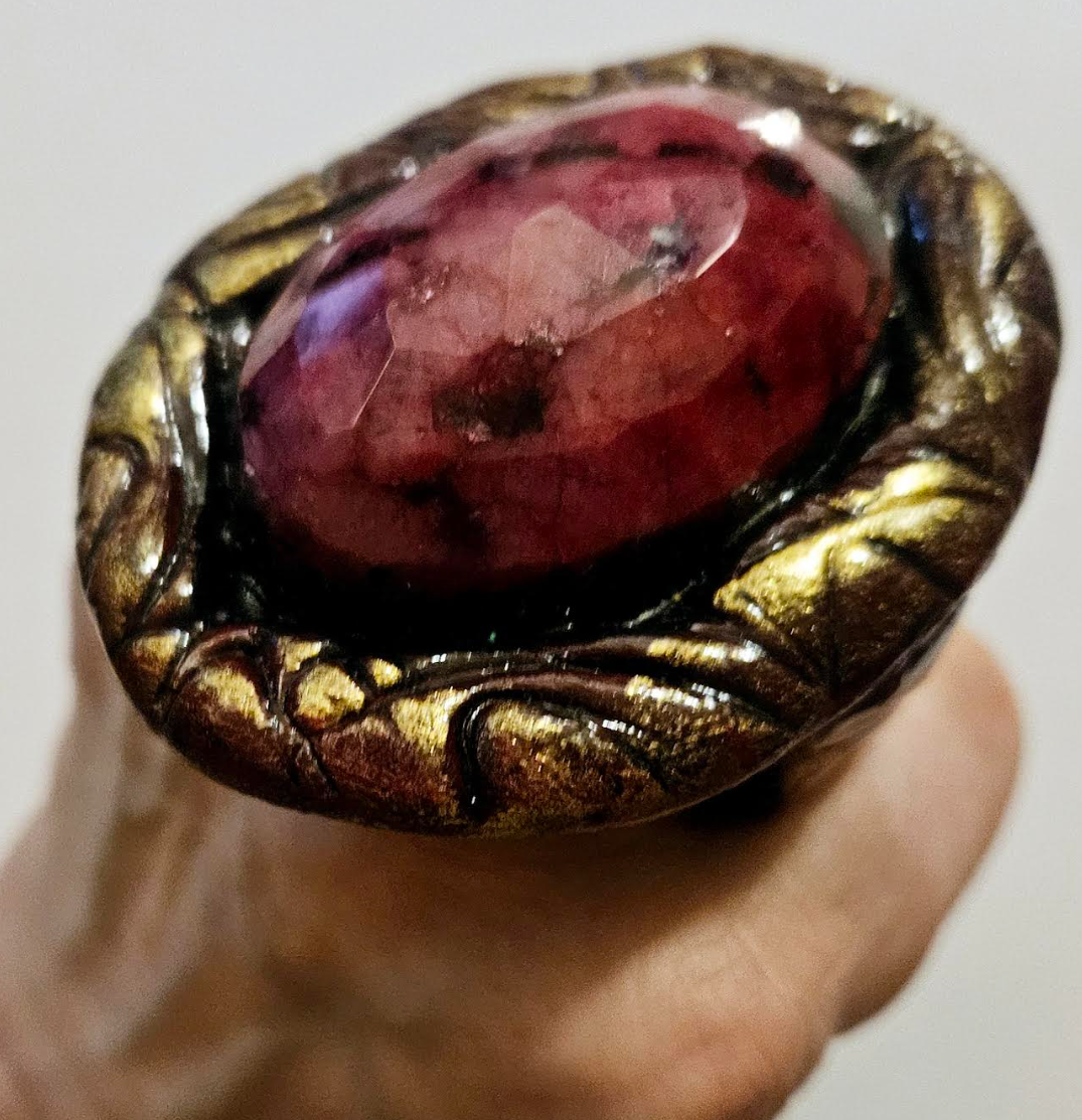 Faceted Ruby Sculpted Statement Ring - Two Finger Oversized Gemstone Ring for Petite Women - Kat Kouture Jewelry