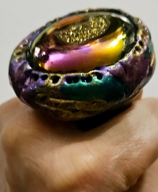 Flashy Crystal Sculpted Statement Ring - OOAK Gold Copper Purple Gemstone Finger Candy - Kat Kouture Jewelry