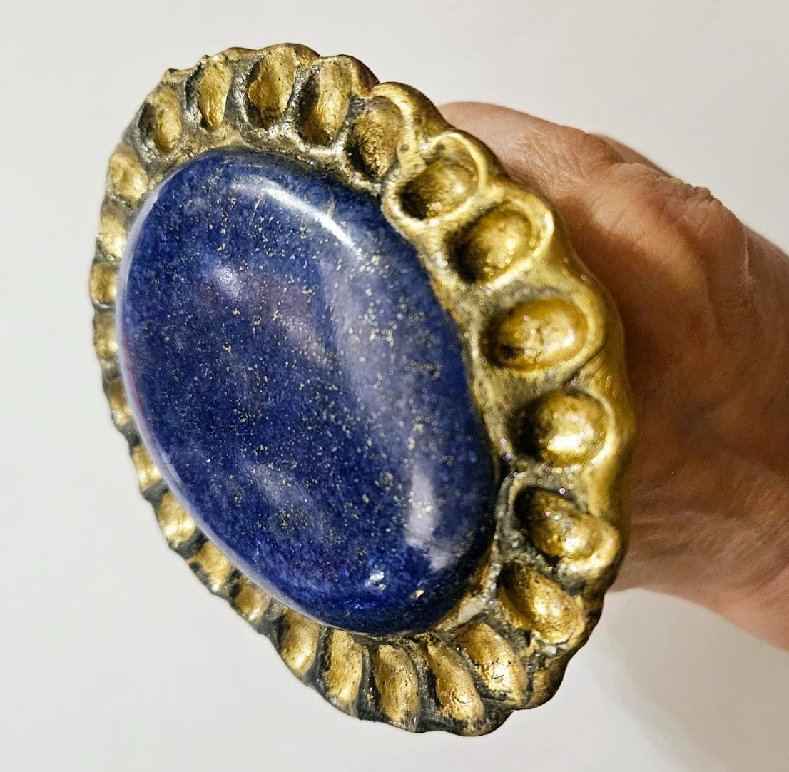 Huge Lapis Lazuli Sculpted Statement Ring - Egyptian Revival Blue Gemstone Two Finger Hand Ring - Haute Couture Red Carpet Finger Candy - Kat Kouture Jewelry