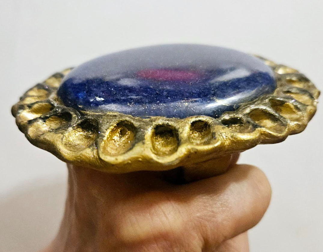 Huge Lapis Lazuli Sculpted Statement Ring - Egyptian Revival Blue Gemstone Two Finger Hand Ring - Haute Couture Red Carpet Finger Candy - Kat Kouture Jewelry