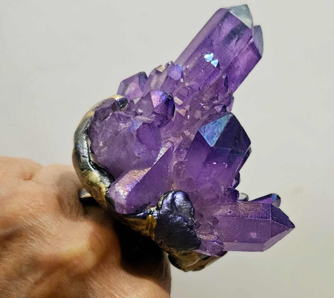 Purple Crystal Knuckles - Lavender Aura Rough Quartz OOAK Artisan Statement Ring - Kat Kouture Jewelry - Sculpted Rough Gemmy Cocktail Ring