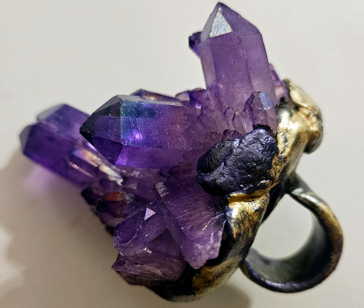 Purple Crystal Knuckles - Lavender Aura Rough Quartz OOAK Artisan Statement Ring - Kat Kouture Jewelry - Sculpted Rough Gemmy Cocktail Ring