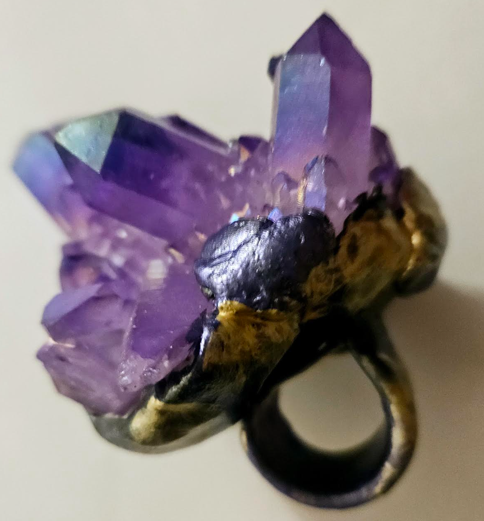 Purple Crystal Knuckles - Lavender Aura Rough Quartz OOAK Artisan Statement Ring - Kat Kouture Jewelry - Sculpted Rough Gemmy Cocktail Ring