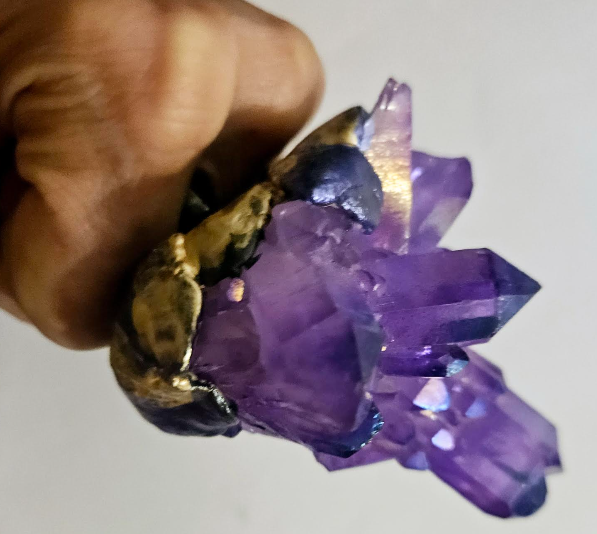 Purple Crystal Knuckles - Lavender Aura Rough Quartz OOAK Artisan Statement Ring - Kat Kouture Jewelry - Sculpted Rough Gemmy Cocktail Ring