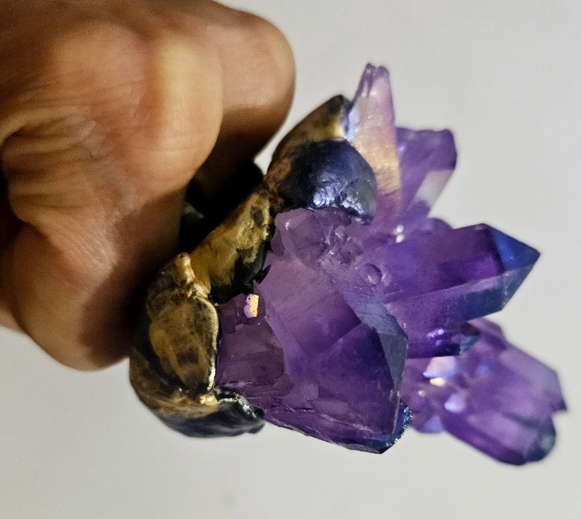 Purple Crystal Knuckles - Lavender Aura Rough Quartz OOAK Artisan Statement Ring - Kat Kouture Jewelry - Sculpted Rough Gemmy Cocktail Ring