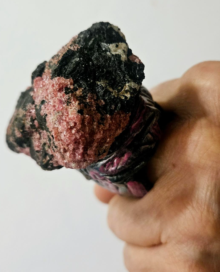 Rough Rhodochrosite Sculpted Statement Ring - Pink & Black Crystal Gemstone Finger Candy - Kat Kouture Jewelry