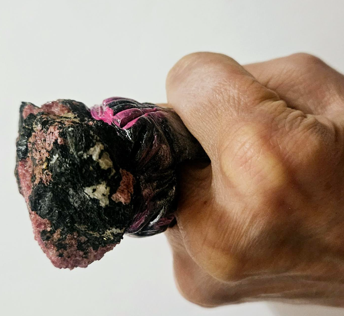 Rough Rhodochrosite Sculpted Statement Ring - Pink & Black Crystal Gemstone Finger Candy - Kat Kouture Jewelry