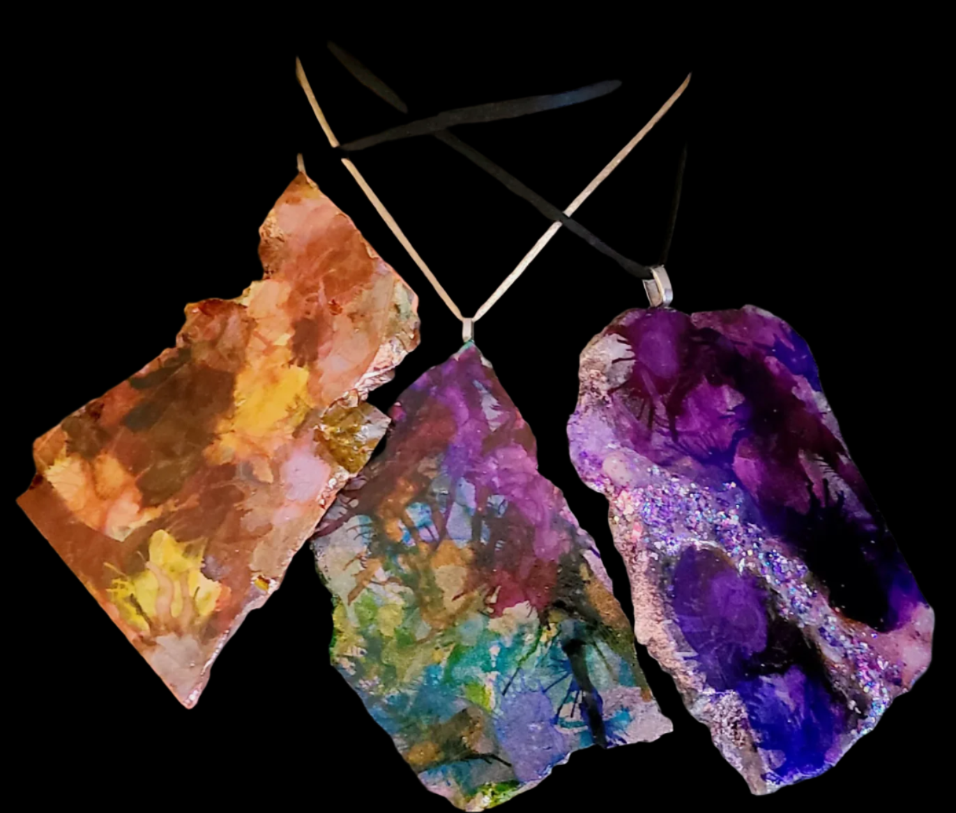 Colorful Alcohol Ink Painted Slab Pendant Set - Jeans Jewelry - Kat Kouture Jewelry - Coaster Set