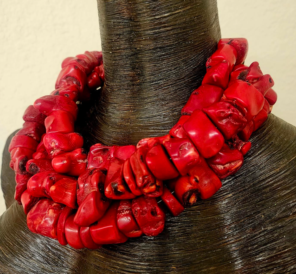 Triple Strand Bold Chunky & Heavy Red Coral Nugget Statement Necklace - Wealthy Socialite Mermaid Neck Candy - Haute Couture Shell Choker - Kat Kouture Jewelry