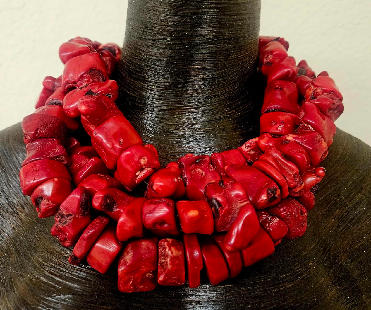 Triple Strand Bold Chunky & Heavy Red Coral Nugget Statement Necklace - Wealthy Socialite Mermaid Neck Candy - Haute Couture Shell Choker - Kat Kouture Jewelry