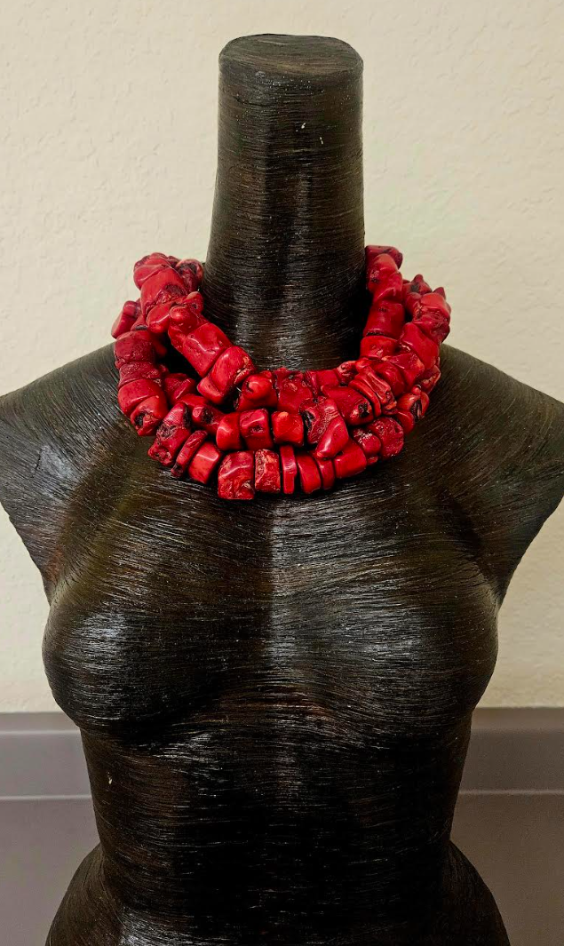 Triple Strand Bold Chunky & Heavy Red Coral Nugget Statement Necklace - Wealthy Socialite Mermaid Neck Candy - Haute Couture Shell Choker - Kat Kouture Jewelry