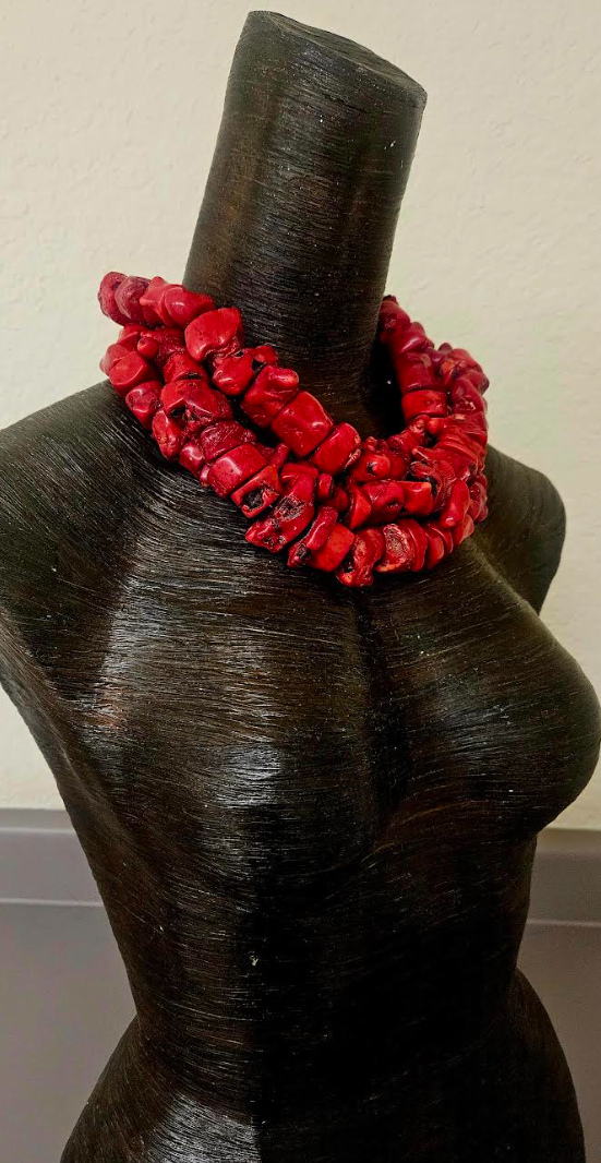 Triple Strand Bold Chunky & Heavy Red Coral Nugget Statement Necklace - Wealthy Socialite Mermaid Neck Candy - Haute Couture Shell Choker - Kat Kouture Jewelry