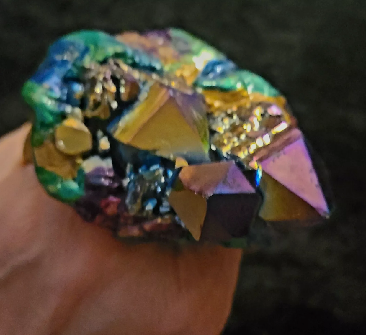 Unisex Titanium Quartz Three Finger Statement Ring - Rainbow Quartz Sculpted Oversized Hand Ring - Jewel Tone Rough Gemstone Finger Candy - Kat Kouture Jewelry