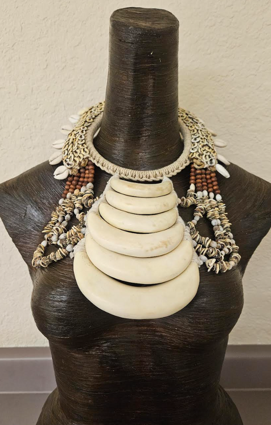 Bone & Shell PAPUA NEW GUINEA Ethnic Couture Necklace - Exotic Tribal Chest Piece from Indigenous Native Peoples - Kat Kouture Jewelry