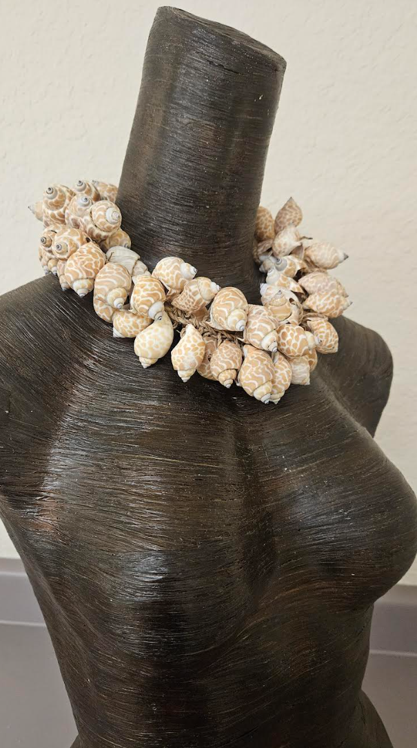 Beige & White Spiral Shell Statement Necklace Papua New Guinea - Bold Chunky and Dramatic Mermaid Neck Candy - Haute Couture Look Summer Choker - Kat Kouture Jewelry