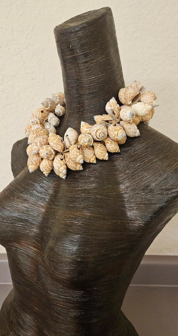 Beige & White Spiral Shell Statement Necklace Papua New Guinea - Bold Chunky and Dramatic Mermaid Neck Candy - Haute Couture Look Summer Choker - Kat Kouture Jewelry