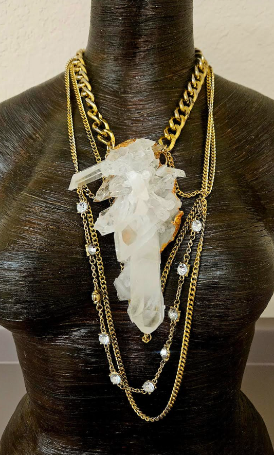 Sculpted Rough Quartz Luxury Chest Piece with Draped Chains