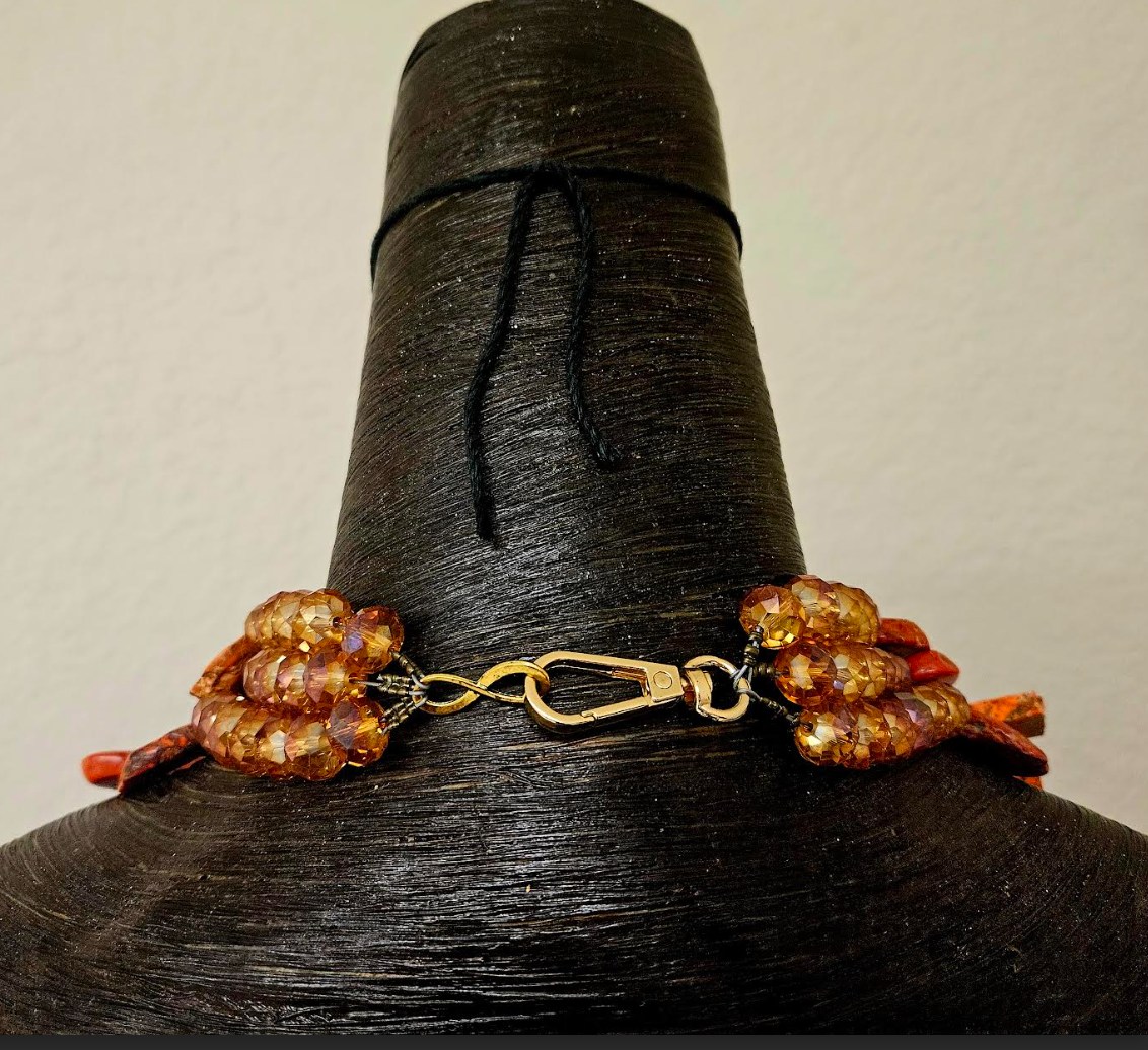 Orange Sea Sediment Slab Statement Necklace - Autumn Neck Candy for Women of Color - Kat Kouture Wearable Art Jewelry