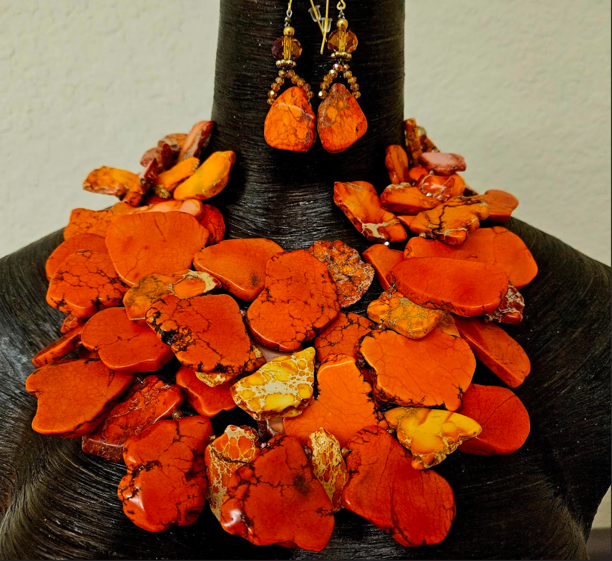 Orange Sea Sediment Slab Statement Necklace - Autumn Neck Candy for Women of Color - Kat Kouture Wearable Art Jewelry