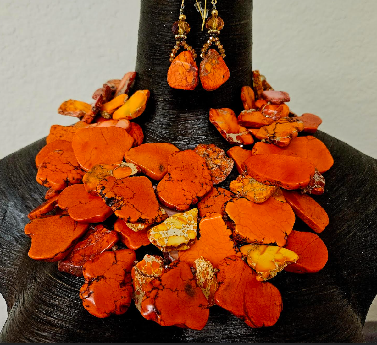 Orange Sea Sediment Slab Statement Necklace - Autumn Neck Candy for Women of Color - Kat Kouture Wearable Art Jewelry