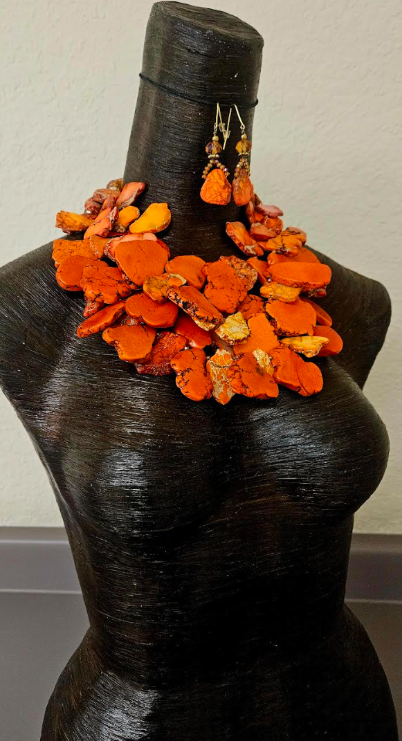 Orange Sea Sediment Slab Statement Necklace - Autumn Neck Candy for Women of Color - Kat Kouture Wearable Art Jewelry