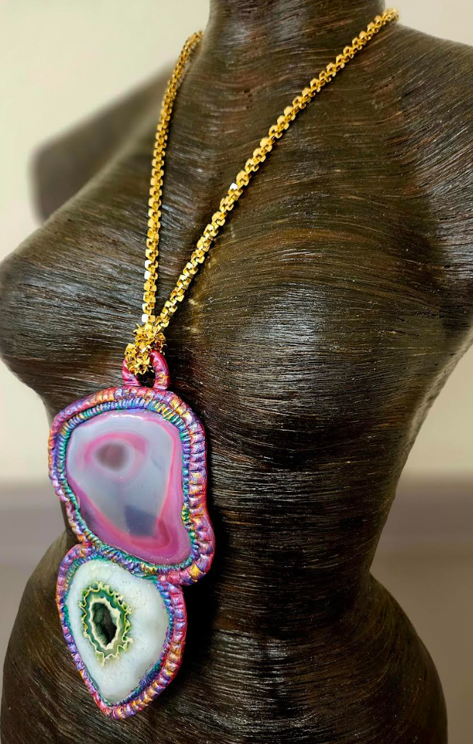 Luxury Agate Sculpted Statement Pendant - Fancy Gemstone Unisex Talisman - Wearable Art from Kat Kouture