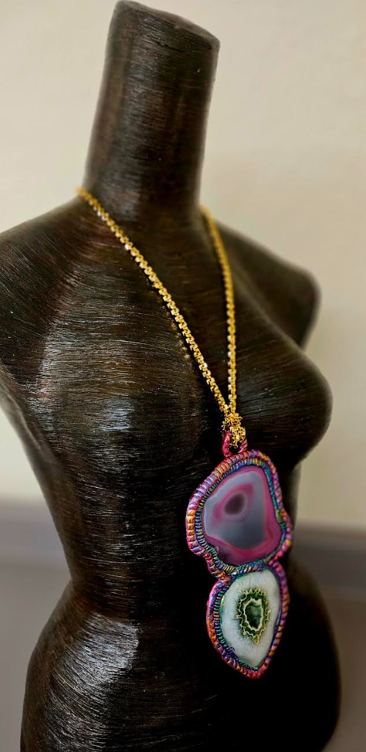 Luxury Agate Sculpted Statement Pendant - Fancy Gemstone Unisex Talisman - Wearable Art from Kat Kouture