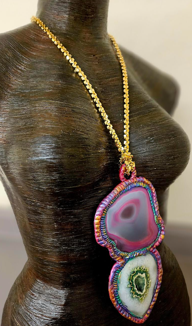 Luxury Agate Sculpted Statement Pendant - Fancy Gemstone Unisex Talisman - Wearable Art from Kat Kouture