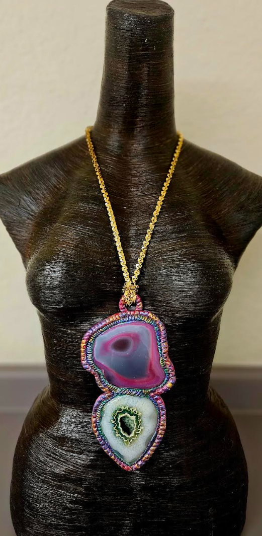 Luxury Agate Sculpted Statement Pendant - Fancy Gemstone Unisex Talisman - Wearable Art from Kat Kouture