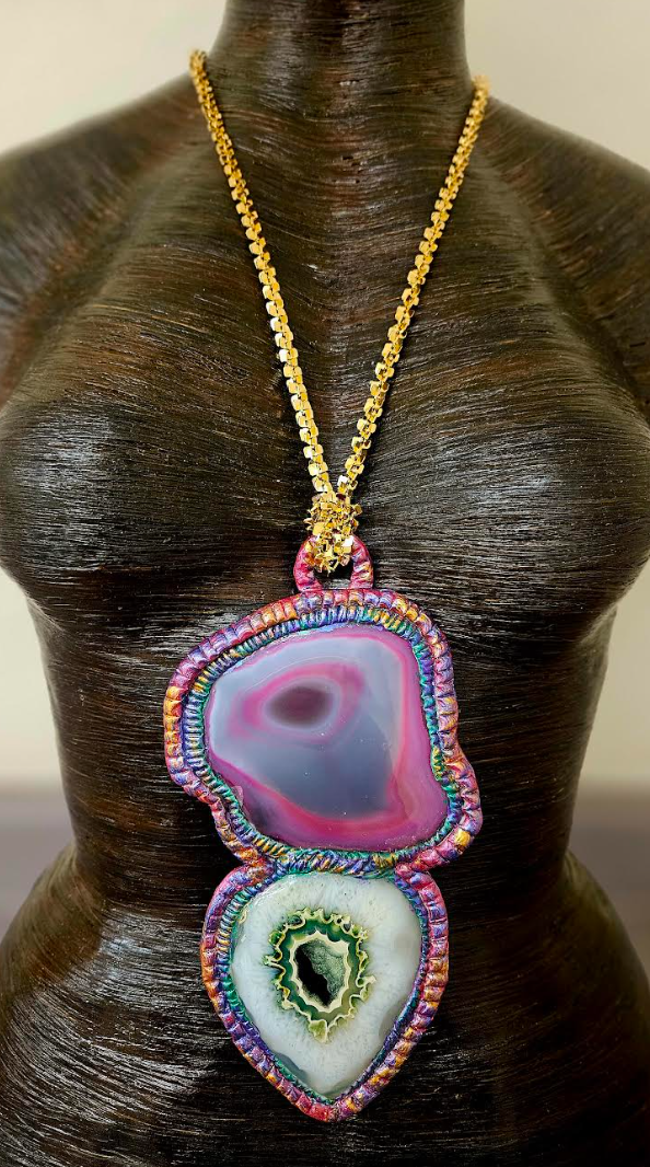 Luxury Agate Sculpted Statement Pendant - Fancy Gemstone Unisex Talisman - Wearable Art from Kat Kouture