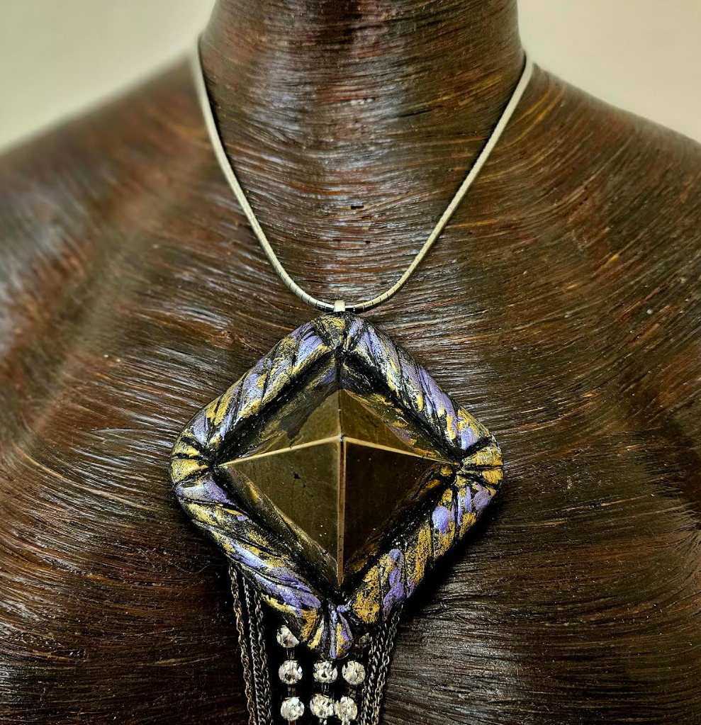 Apache Jasper Pyramid Edgy Sculpted Pendant - Dramatic & Moodly Art Deco Style Amulet - Wearable Art from Kat Kouture - Femme Fatale Revival Talisman