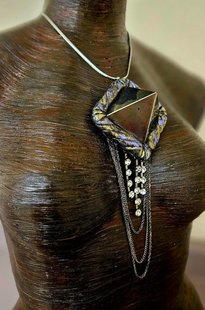 Apache Jasper Pyramid Edgy Sculpted Pendant - Dramatic & Moodly Art Deco Style Amulet - Wearable Art from Kat Kouture - Femme Fatale Revival Talisman