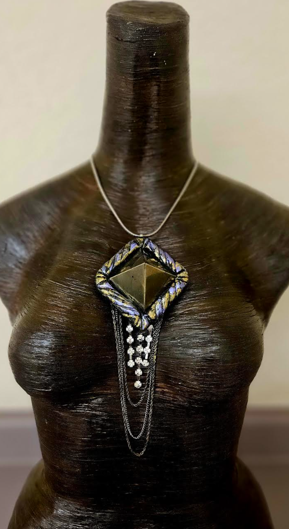 Apache Jasper Pyramid Edgy Sculpted Pendant - Dramatic & Moodly Art Deco Style Amulet - Wearable Art from Kat Kouture - Femme Fatale Revival Talisman