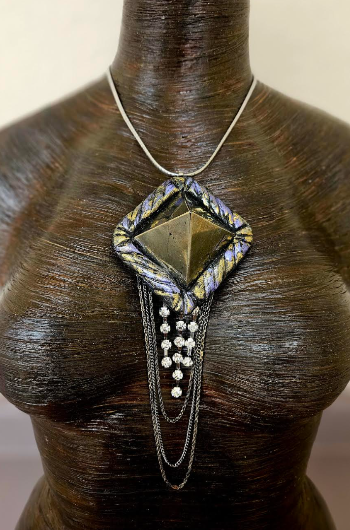 Apache Jasper Pyramid Edgy Sculpted Pendant - Dramatic & Moodly Art Deco Style Amulet - Wearable Art from Kat Kouture - Femme Fatale Revival Talisman