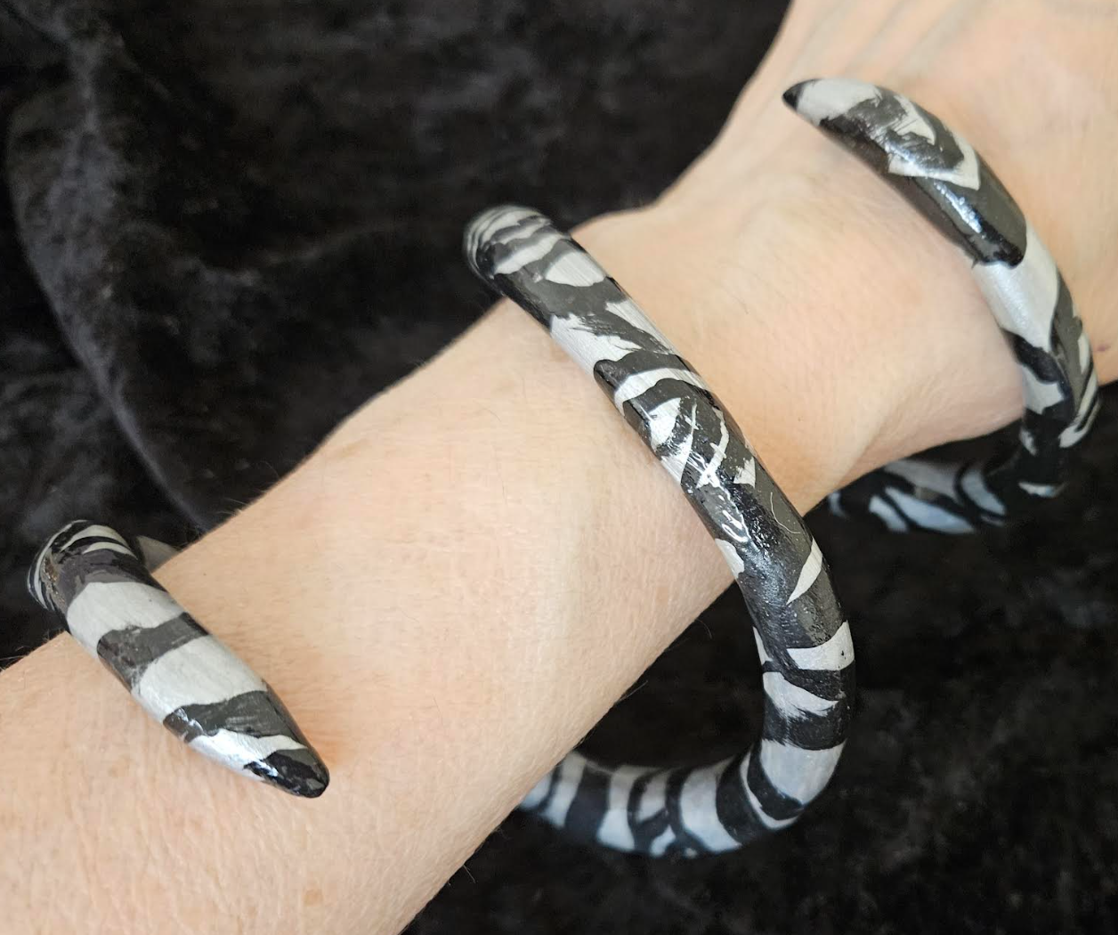 Silver and Black Snake Cuff Plus Size - African Inspired Zebra Coil Bangle - Iris Apfel Look Book - OOAK Wearable Art from Kat Kouture