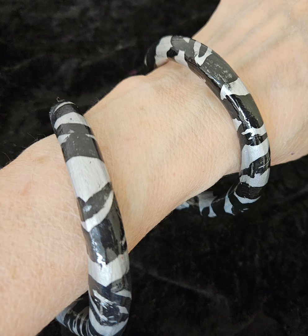 Silver and Black Snake Cuff Plus Size - African Inspired Zebra Coil Bangle - Iris Apfel Look Book - OOAK Wearable Art from Kat Kouture