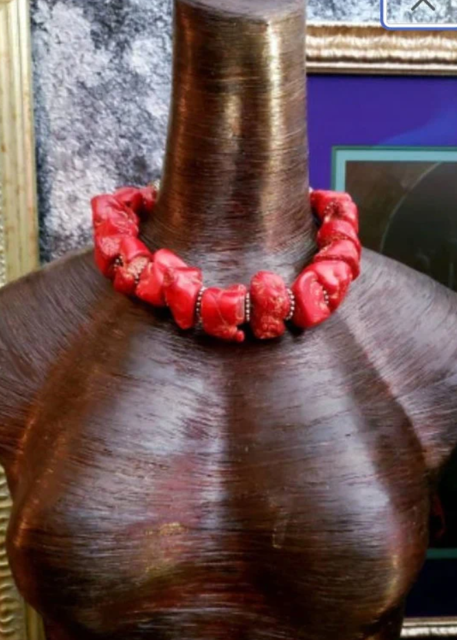 Red Coral Nugget Single Strand Necklace - Bold Chunky & Dramatic Shell Statement Choker - OOAK Wearable Art from Kat Kouture