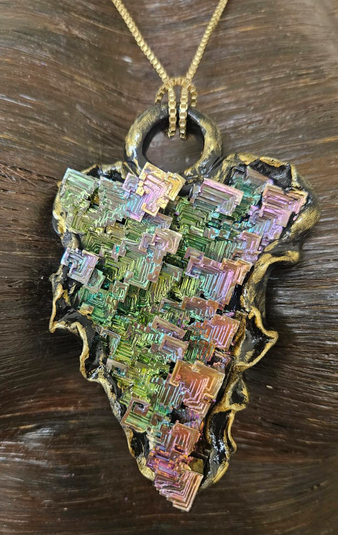 Bismuth Quartz Unisex Sculpted Pendant - Flashy Rainbow Crystal Amulet for Metaphysical Healers - OOAK Wearable Art Jewelry from Kat Kouture