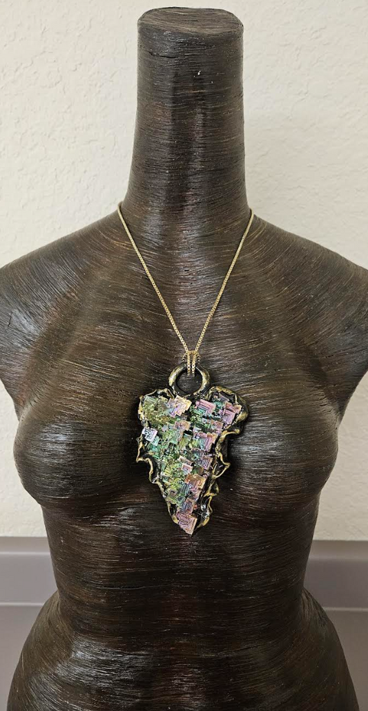 Bismuth Quartz Sculpted Pendant - Flashy Pagan Talisman