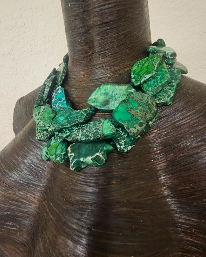 Green Sea Sediment Slab Multi Strand Statement Necklace - Saint Patrick's Day Neck Candy - Business or Professional Choker - Kat Kouture Jewelry