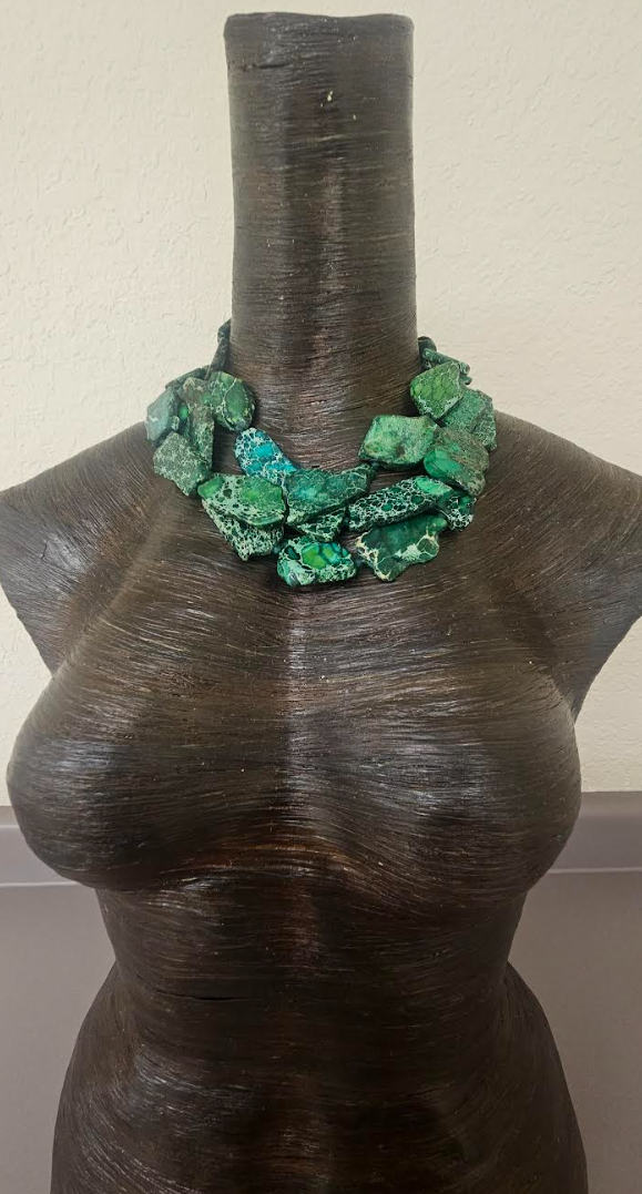 Green Sea Sediment Slab Multi Strand Statement Necklace - Saint Patrick's Day Neck Candy - Business or Professional Choker - Kat Kouture Jewelry