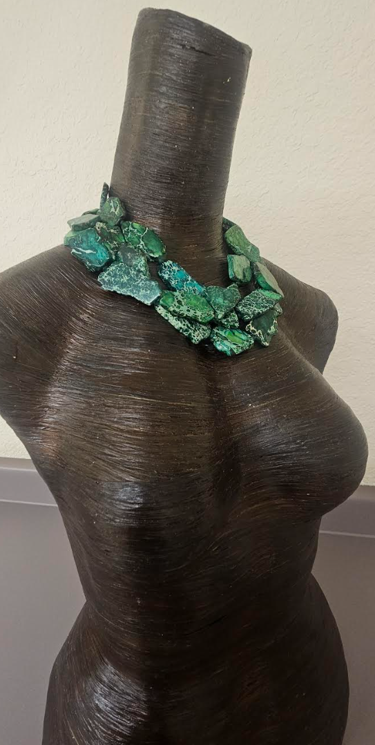 Green Sea Sediment Slab Multi Strand Statement Necklace - Saint Patrick's Day Neck Candy - Business or Professional Choker - Kat Kouture Jewelry