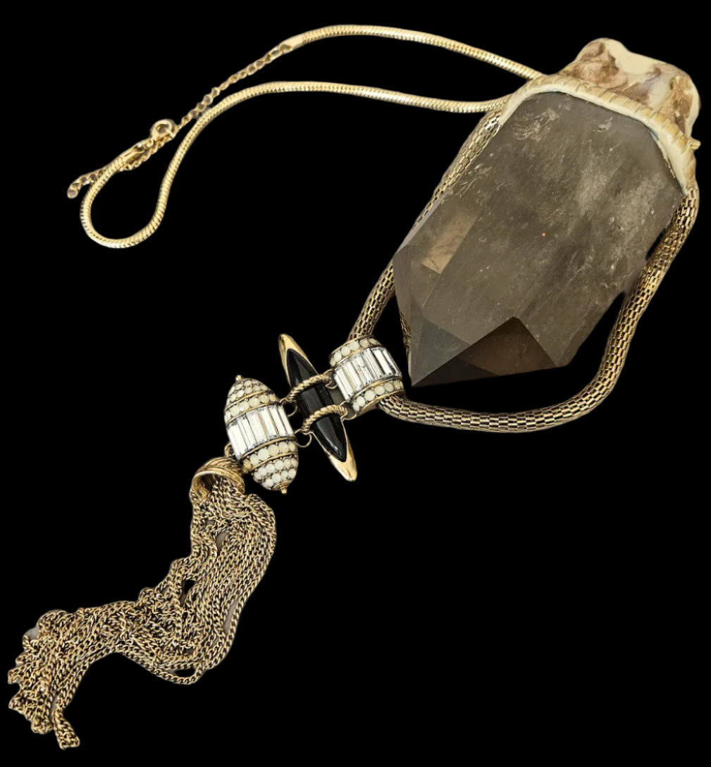 Earthy Lemurian Smoky Quartz Art Deco Revival Pendant - Sculpted Brown Gemstone Egyptian Revival Chest Piece - Wearable Art from Kat Kouture